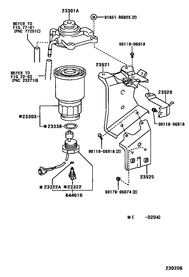 Toyota COROLLA fuel filter EPC diagram — 230206