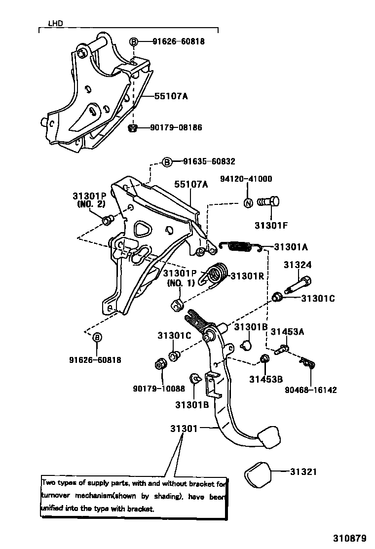 Toyota COROLLA 离合器踏板和挠性软管 EPC diagram — 310879