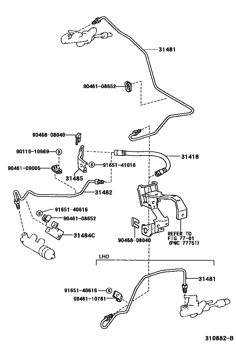 Toyota COROLLA 离合器踏板和挠性软管 EPC diagram — 310882B