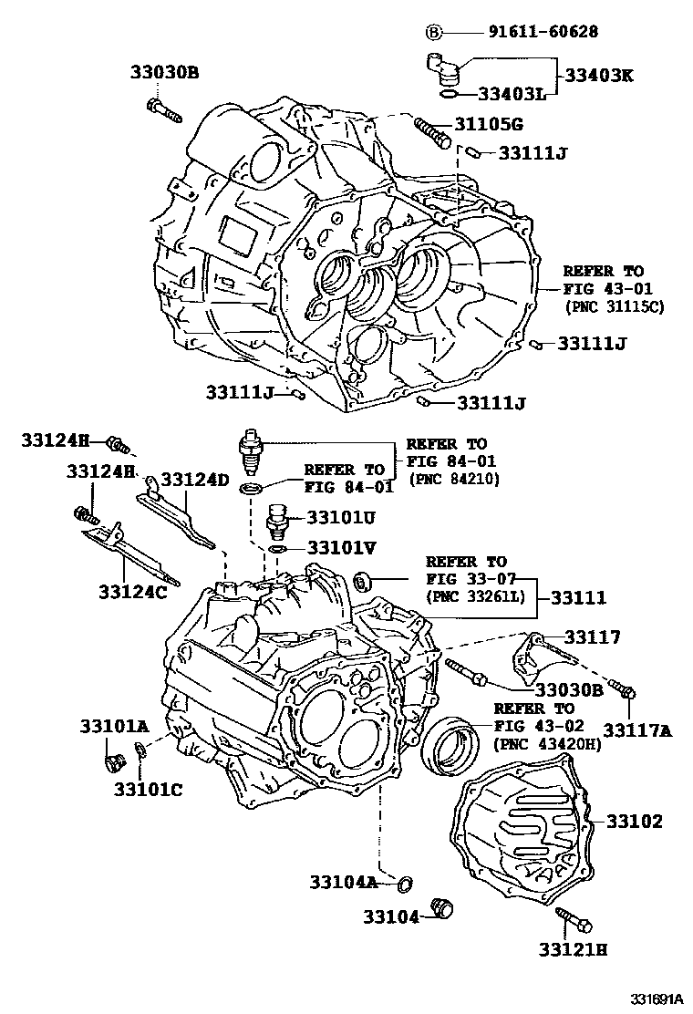 Toyota COROLLA 离合器壳和变速器壳(MTM) EPC diagram — 331691A