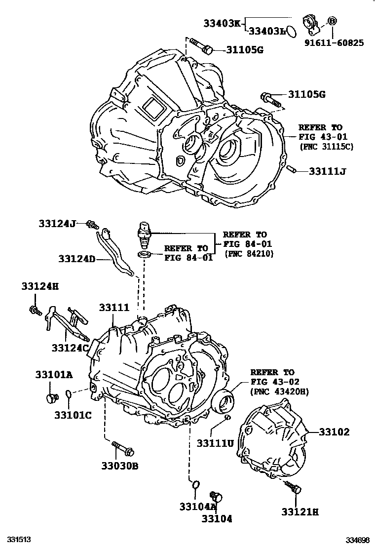 Toyota COROLLA 离合器壳和变速器壳(MTM) EPC diagram — 334698
