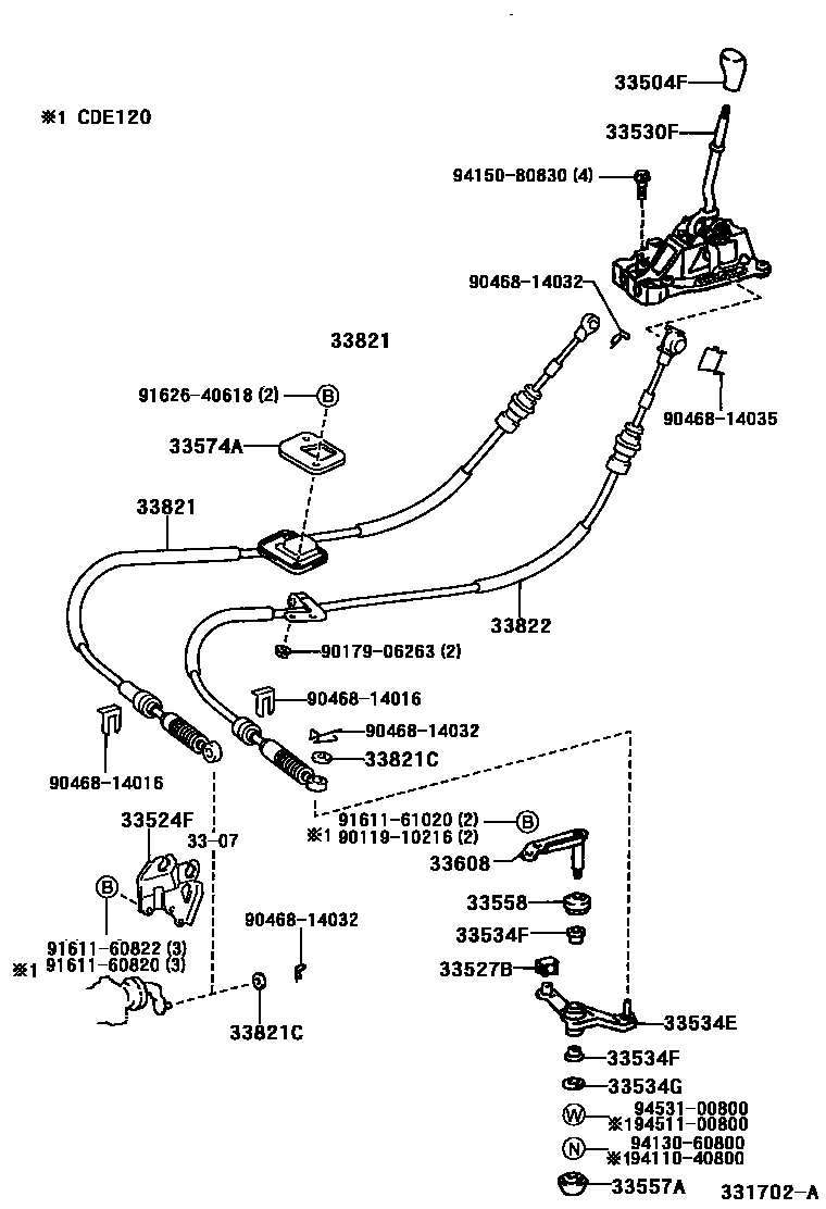 Toyota COROLLA Shift Lever & Retainer EPC diagram — 331702A