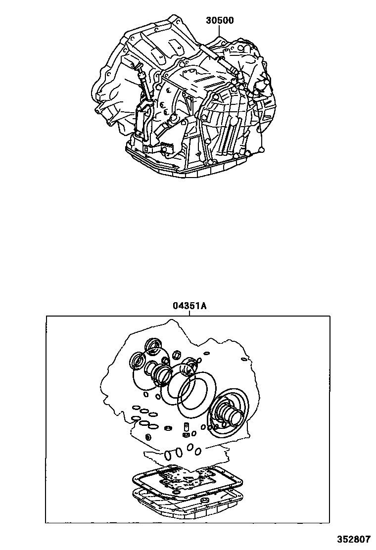 Toyota COROLLA 传动桥或变速器总成和衬垫组件(ATM) EPC diagram — 352807