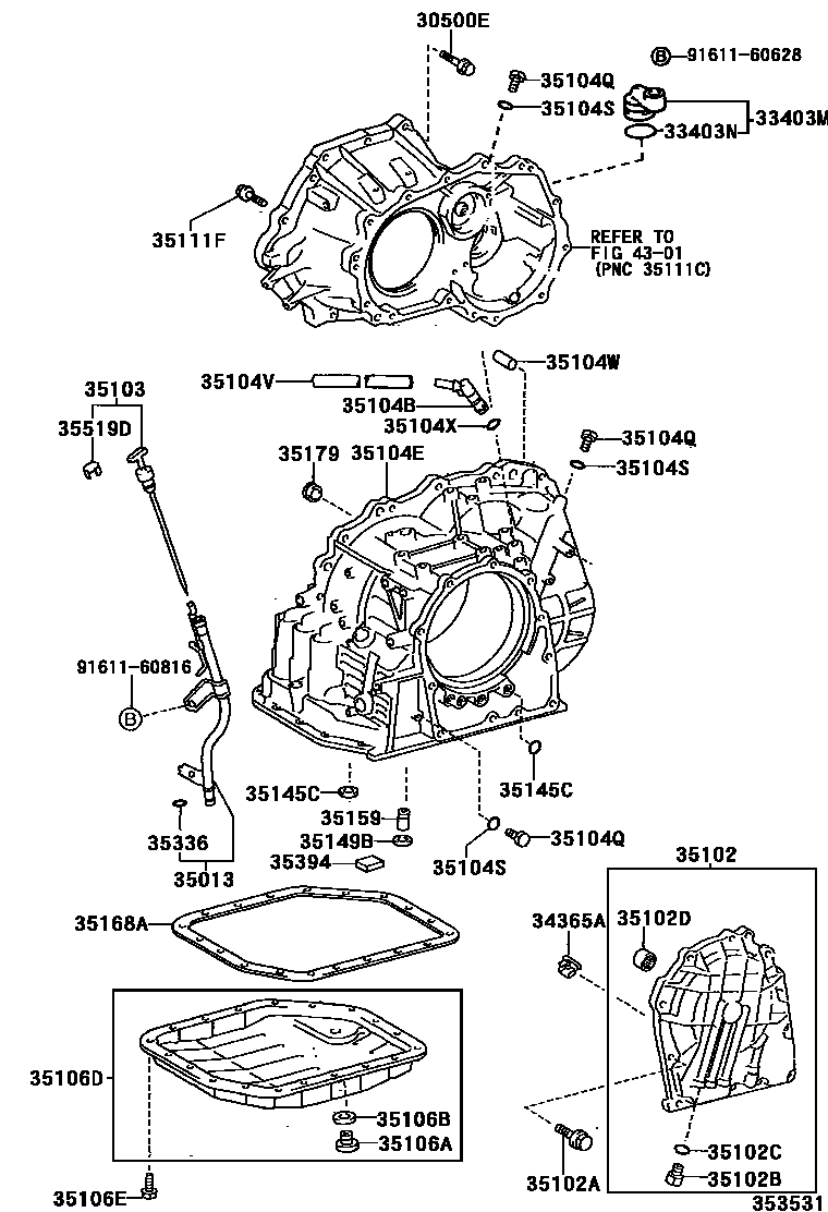 Toyota COROLLA 变速器壳和油底壳(ATM) EPC diagram — 353531