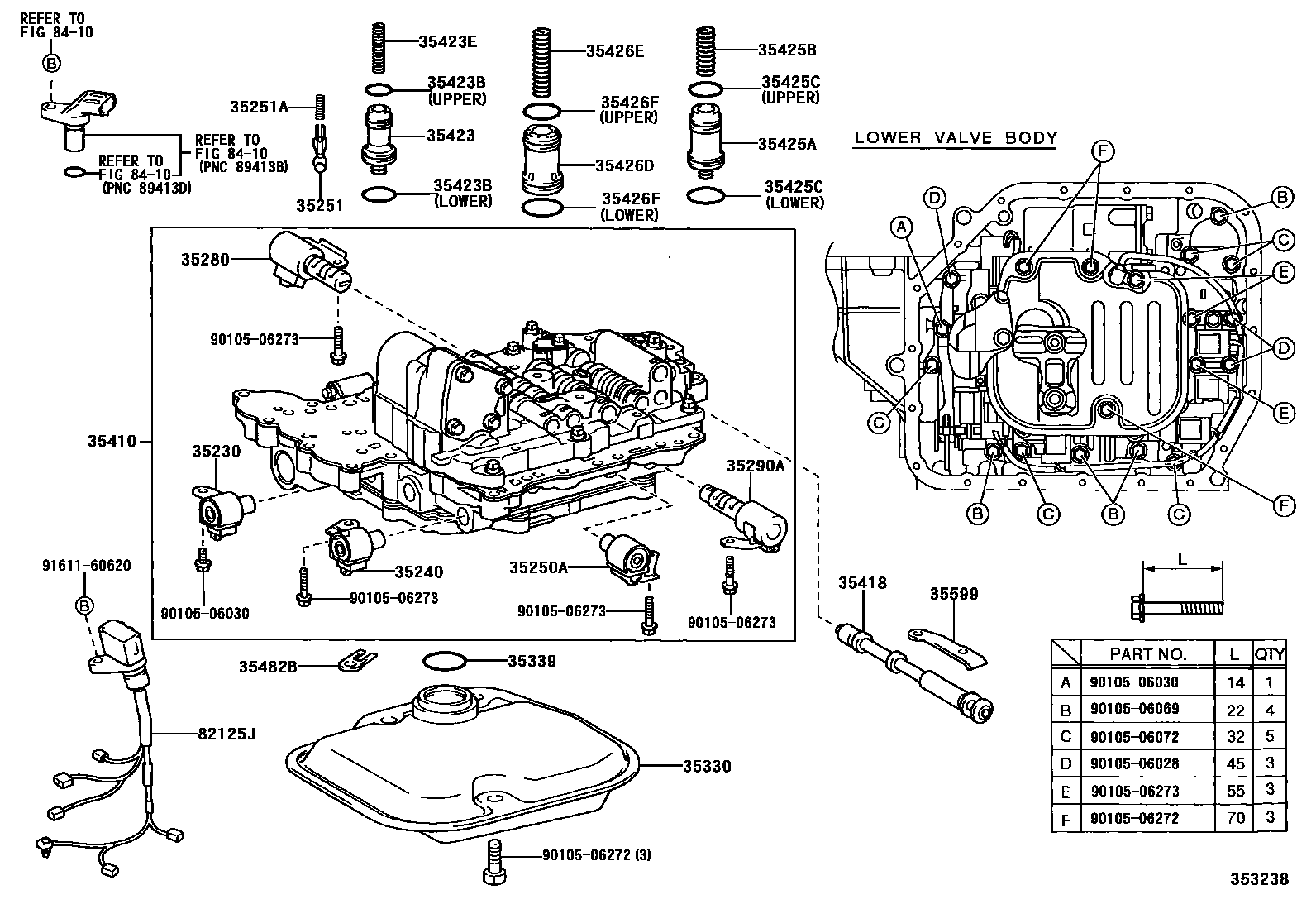 Toyota COROLLA 阀体和滤油网(ATM) EPC diagram — 353238