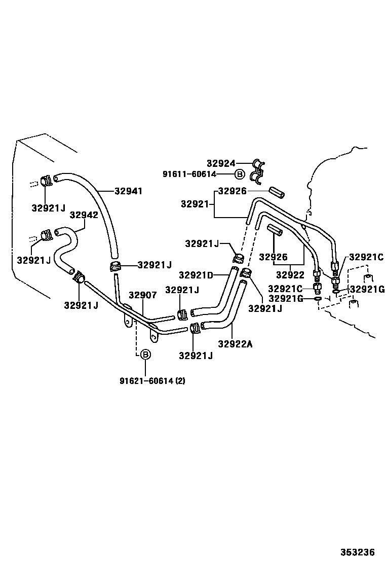 Toyota COROLLA 变速器油冷却器和配管(ATM) EPC diagram — 353236