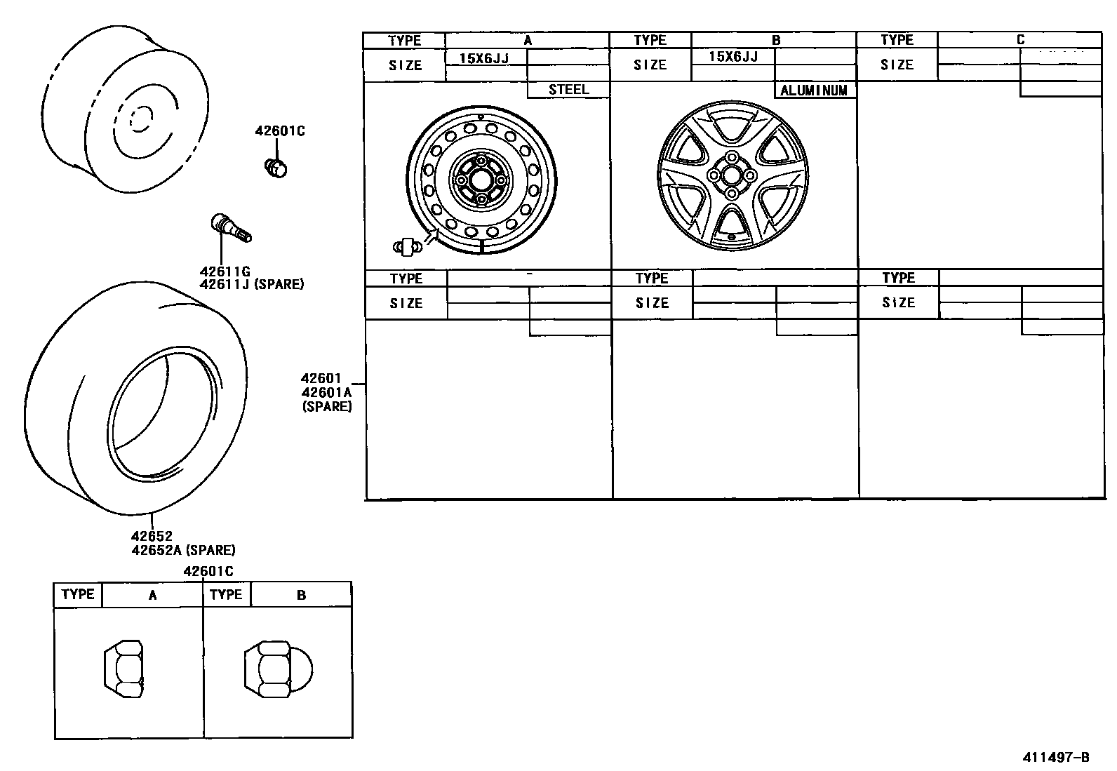 Toyota COROLLA 车轮和车轮盖 EPC diagram — 411497B