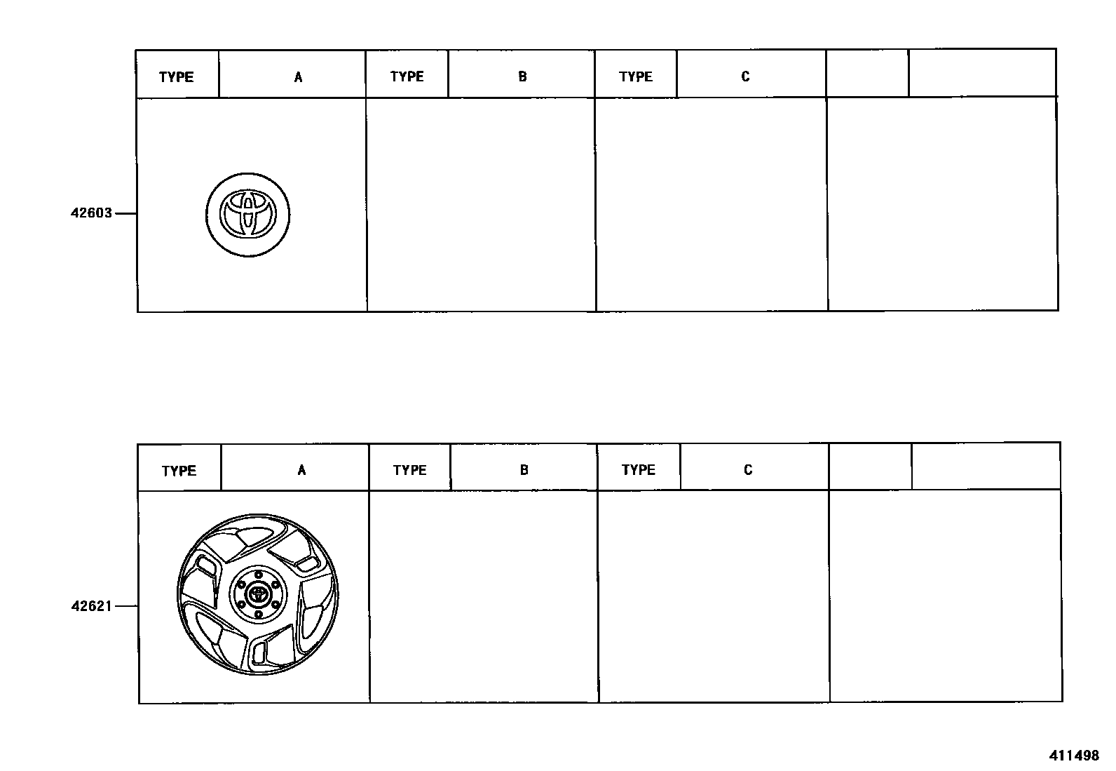 Toyota COROLLA 车轮和车轮盖 EPC diagram — 411498
