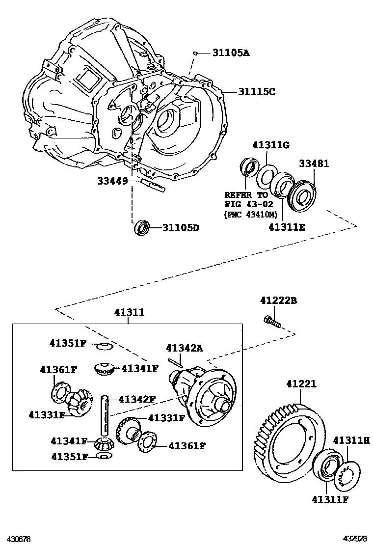 Toyota COROLLA 前桥壳和差速器 EPC diagram — 432928