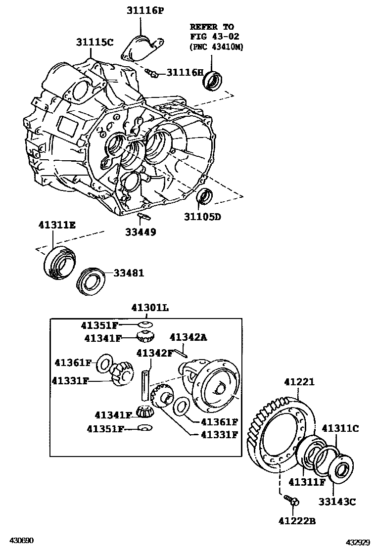 Toyota COROLLA 前桥壳和差速器 EPC diagram — 432929
