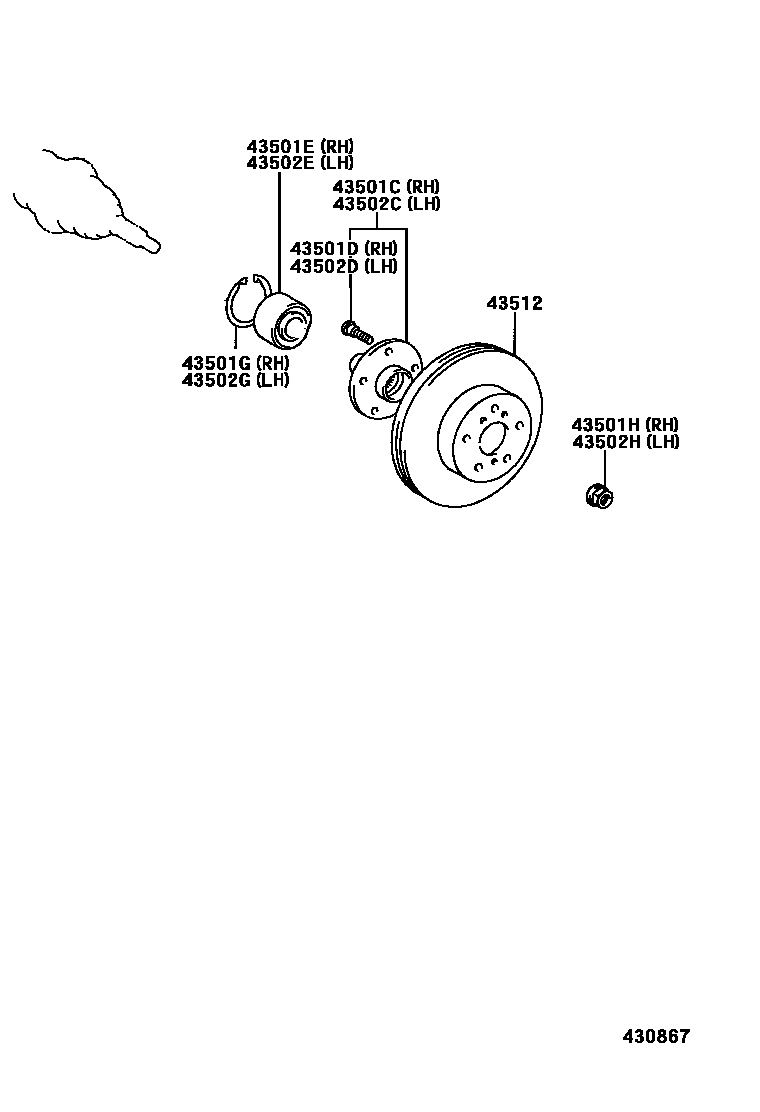 Toyota COROLLA Front Axle Hub EPC diagram — 430867