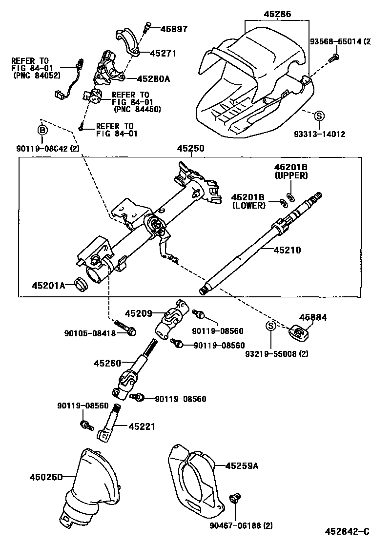 Toyota COROLLA Steering Column & Shaft EPC diagram — 452842C