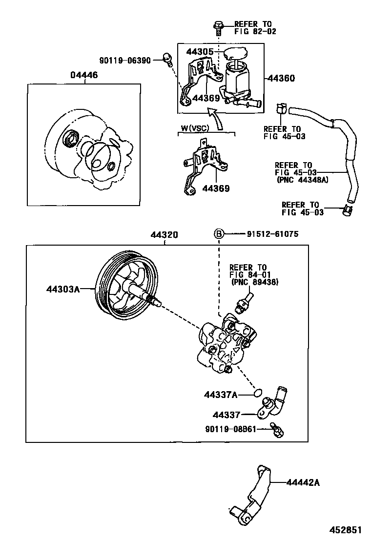 Toyota COROLLA 叶片泵和储油罐(动力转向) EPC diagram — 452851