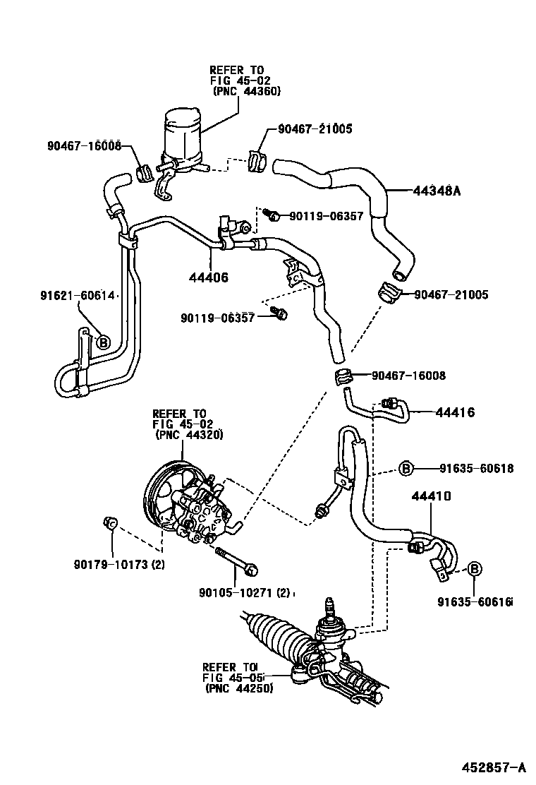 Toyota COROLLA 动力转向配管 EPC diagram — 452857A