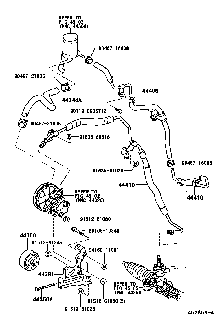 Toyota COROLLA 动力转向配管 EPC diagram — 452859A