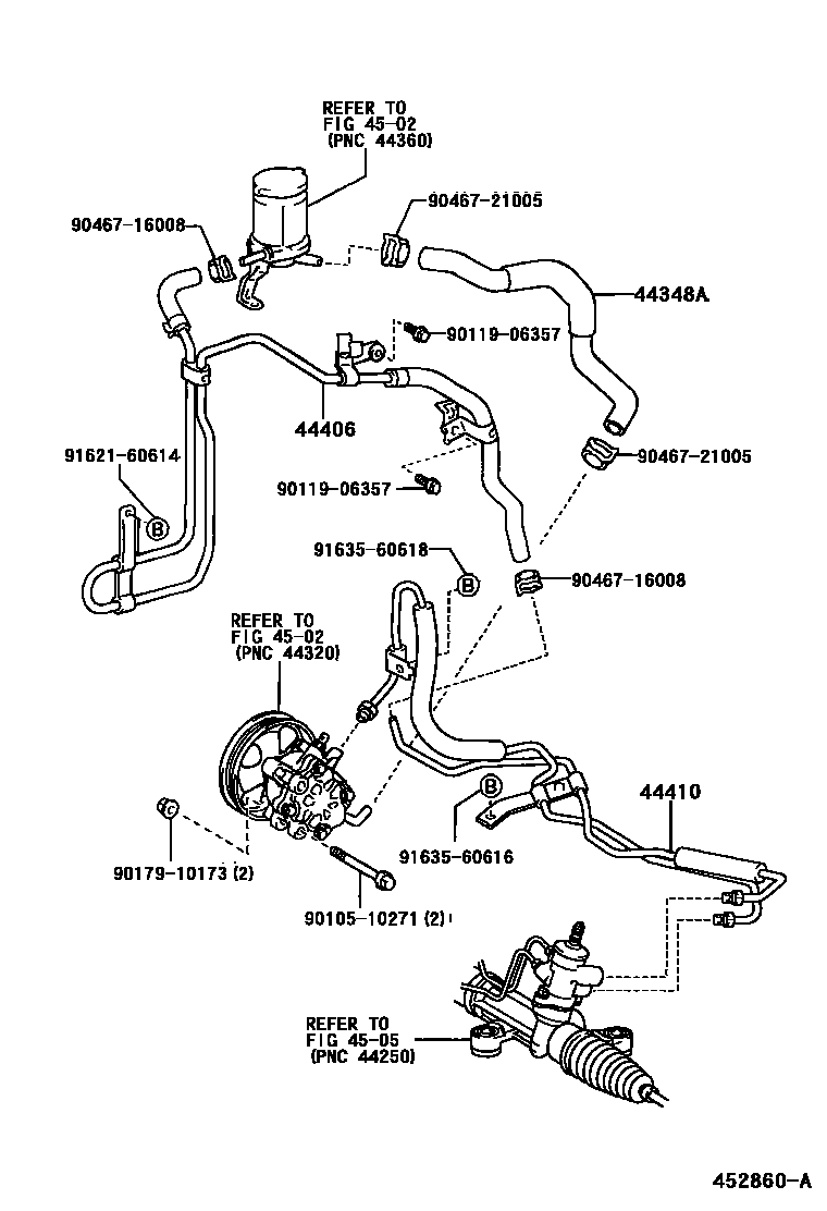 Toyota COROLLA 动力转向配管 EPC diagram — 452860A