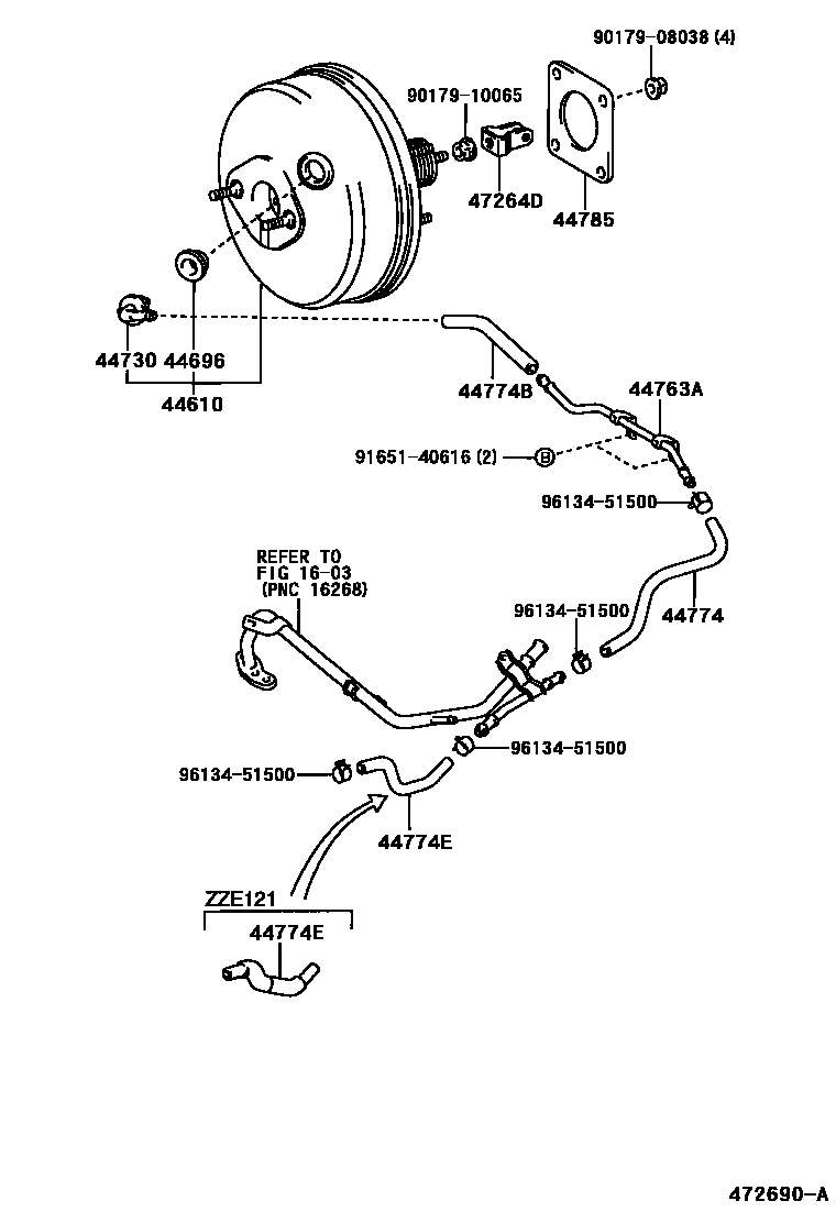 Toyota COROLLA 制动助力器和真空管 EPC diagram — 472690A