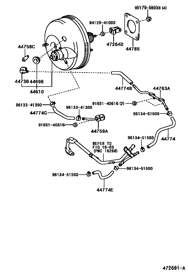 Toyota COROLLA 制动助力器和真空管 EPC diagram — 472691A