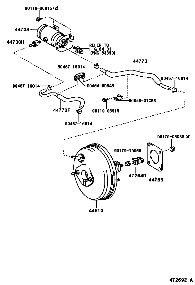 Toyota COROLLA 制动助力器和真空管 EPC diagram — 472692A