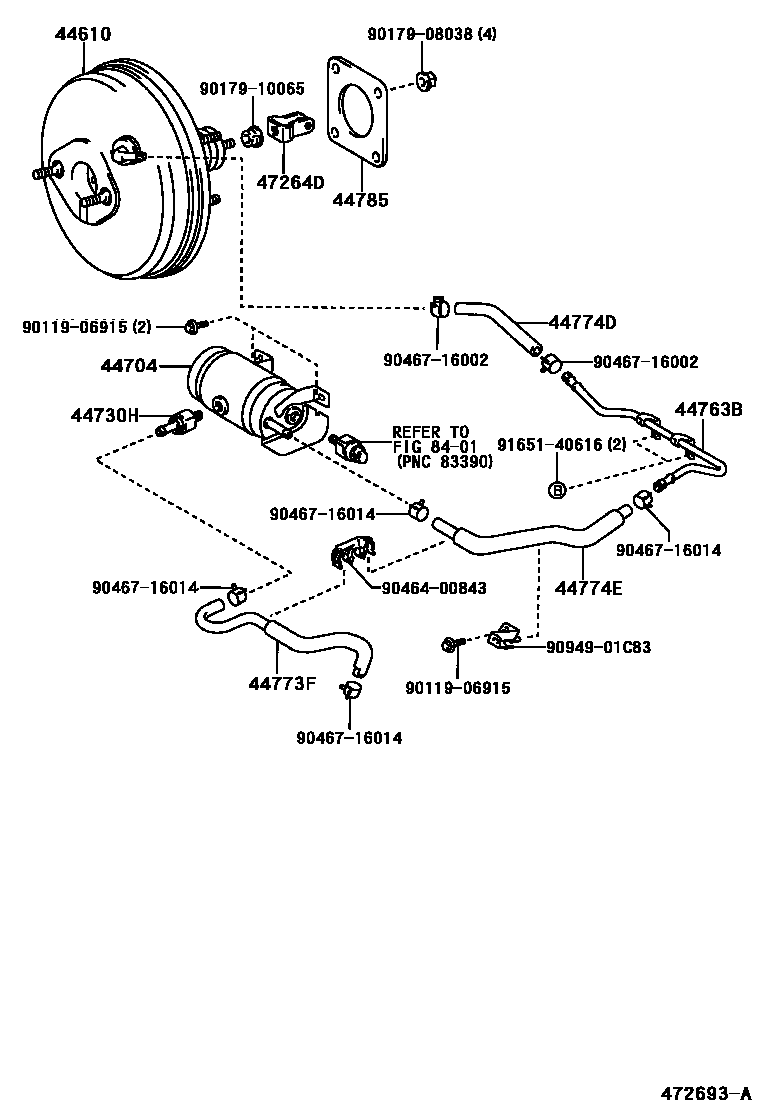 Toyota COROLLA 制动助力器和真空管 EPC diagram — 472693A