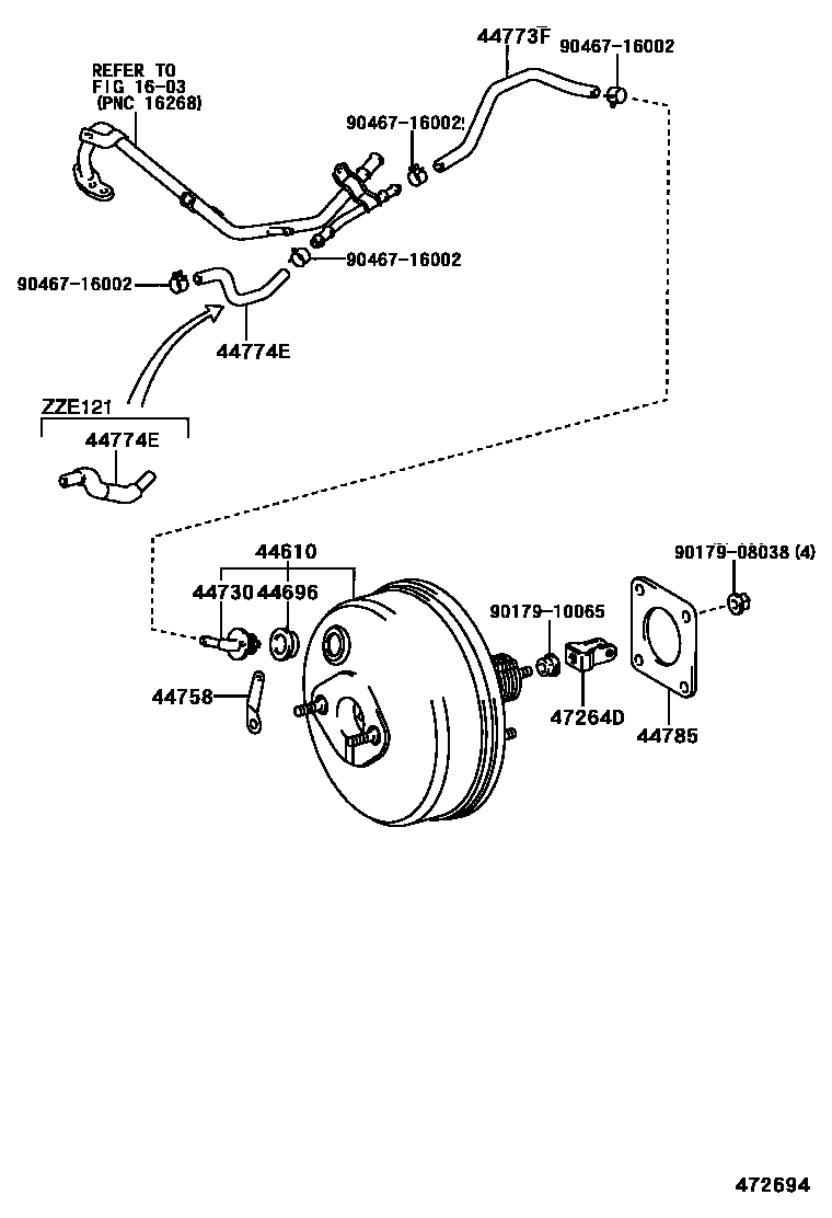 Toyota COROLLA 制动助力器和真空管 EPC diagram — 472694