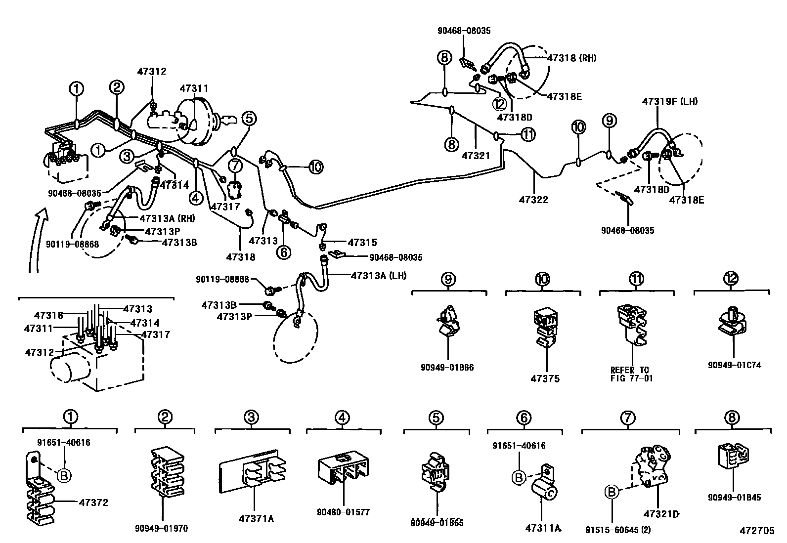 Toyota COROLLA 制动配管和卡箍 EPC diagram — 472705