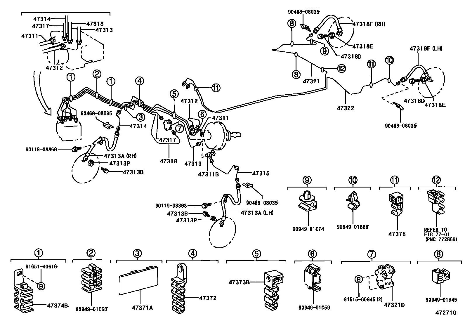 Toyota COROLLA 制动配管和卡箍 EPC diagram — 472710