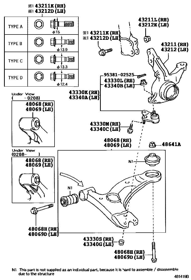 Toyota COROLLA 前桥控制臂和转向节 EPC diagram — 481419B