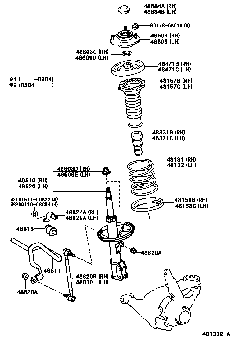 Toyota COROLLA Front Spring & Shock Absorber EPC diagram — 481332A