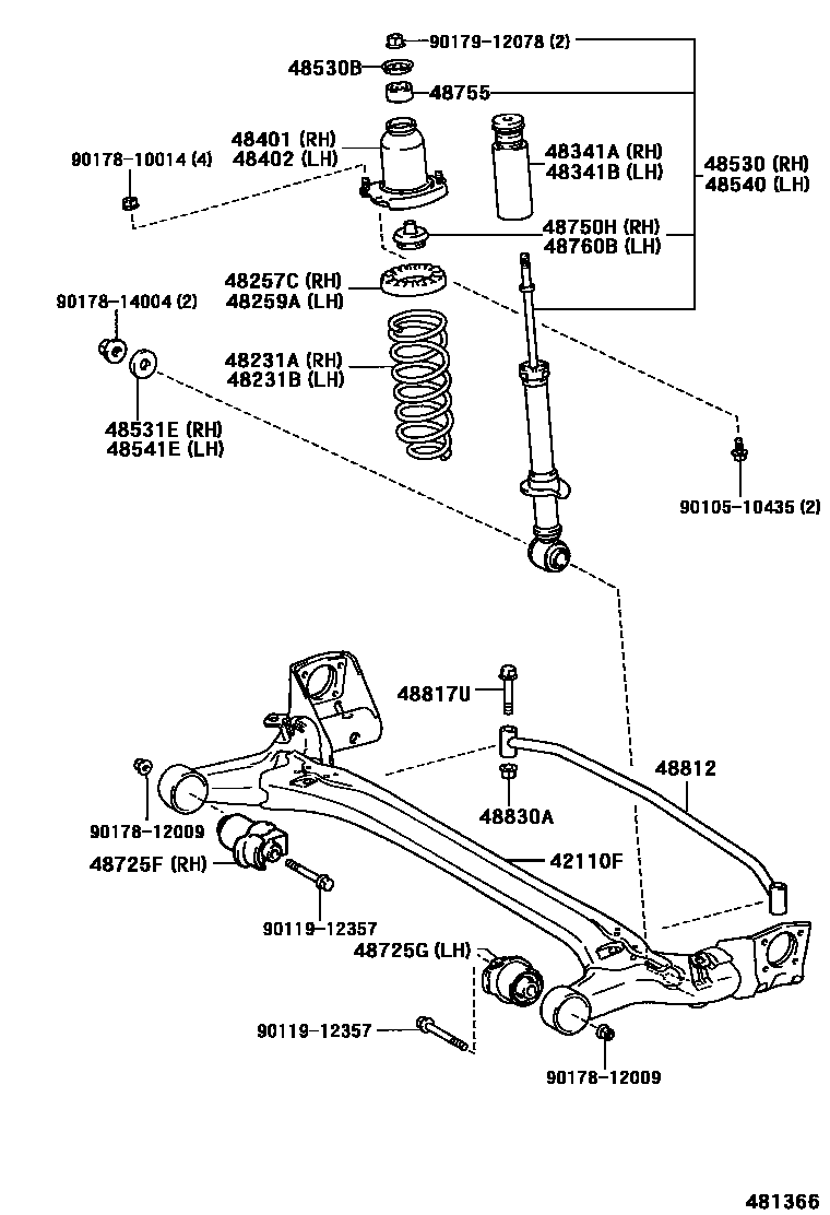 Toyota COROLLA Rear Spring & Shock Absorber EPC diagram — 481366