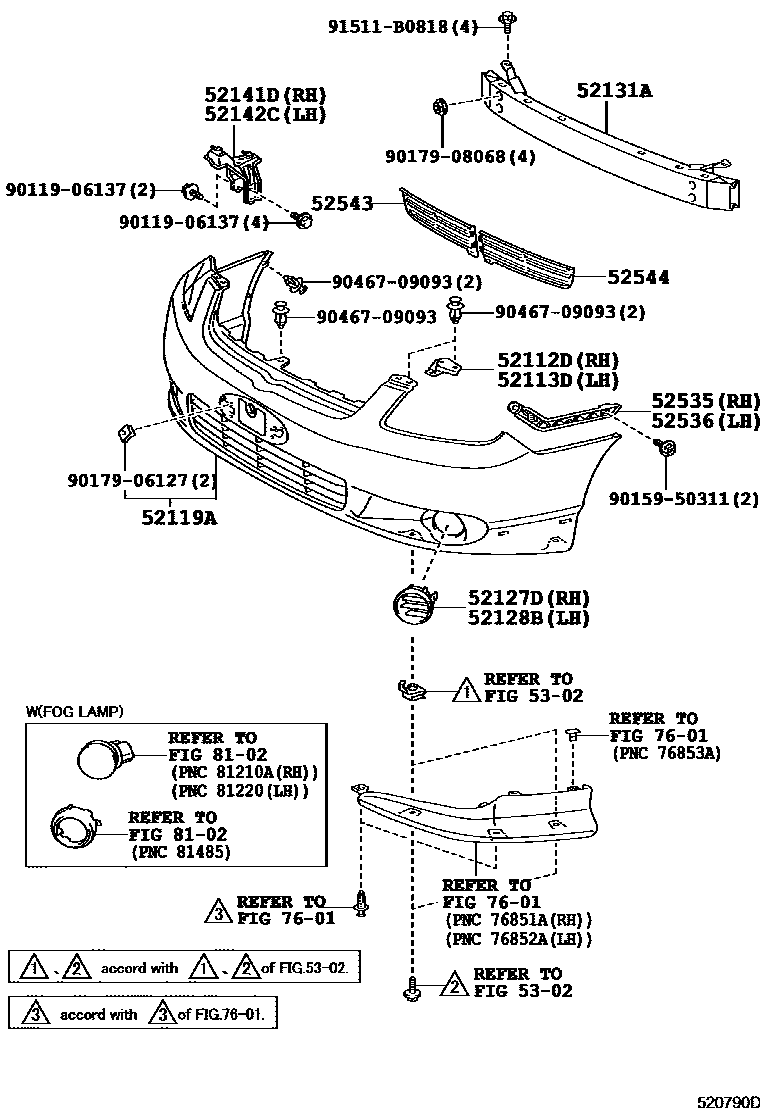 Toyota COROLLA 前保险杠及附件 EPC diagram — 520790D