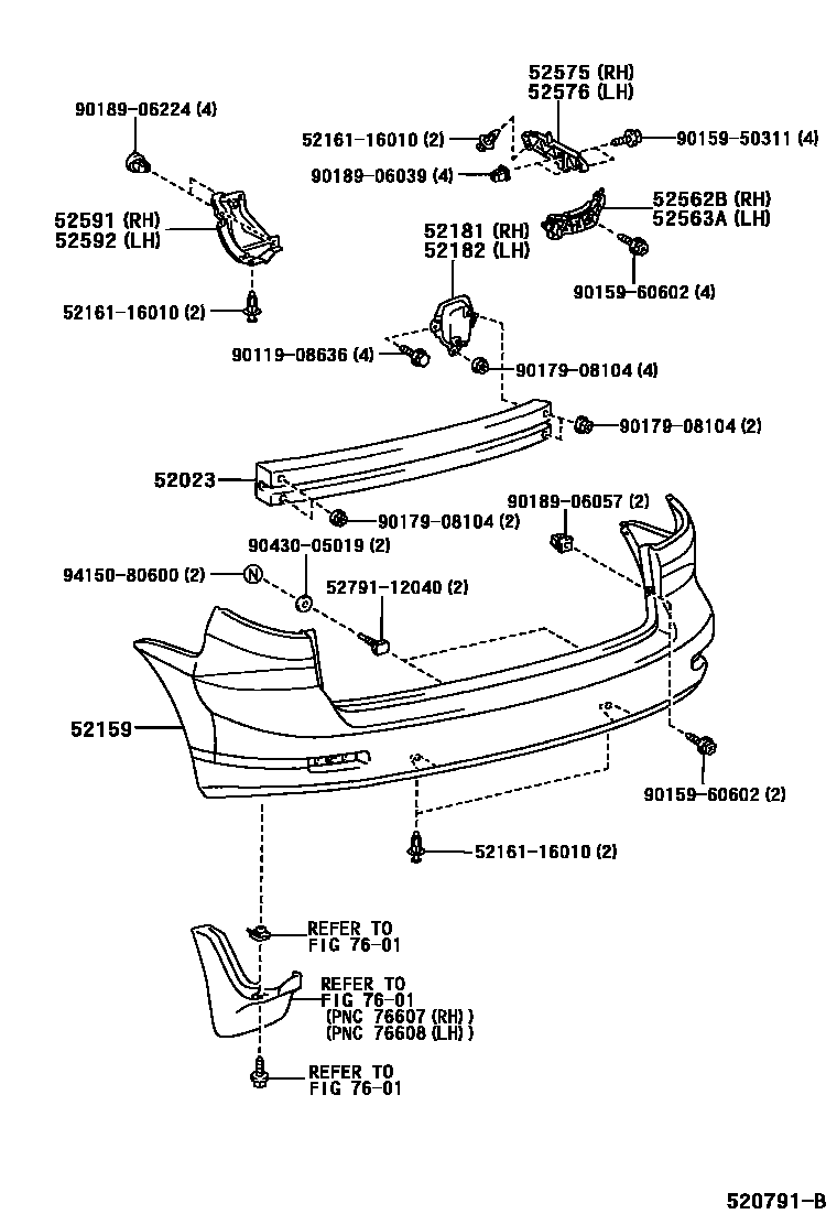 Toyota COROLLA 后保险杠及附件 EPC diagram — 520791B