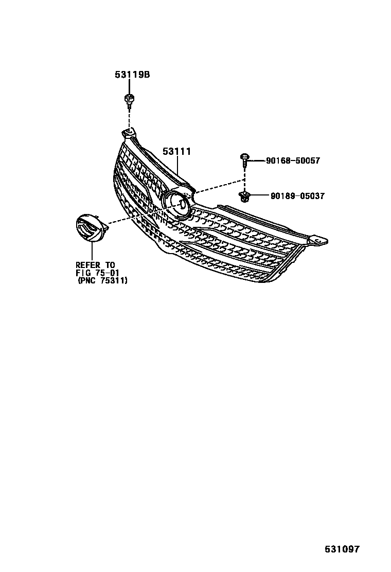 Toyota COROLLA radiator grille EPC diagram — 531097