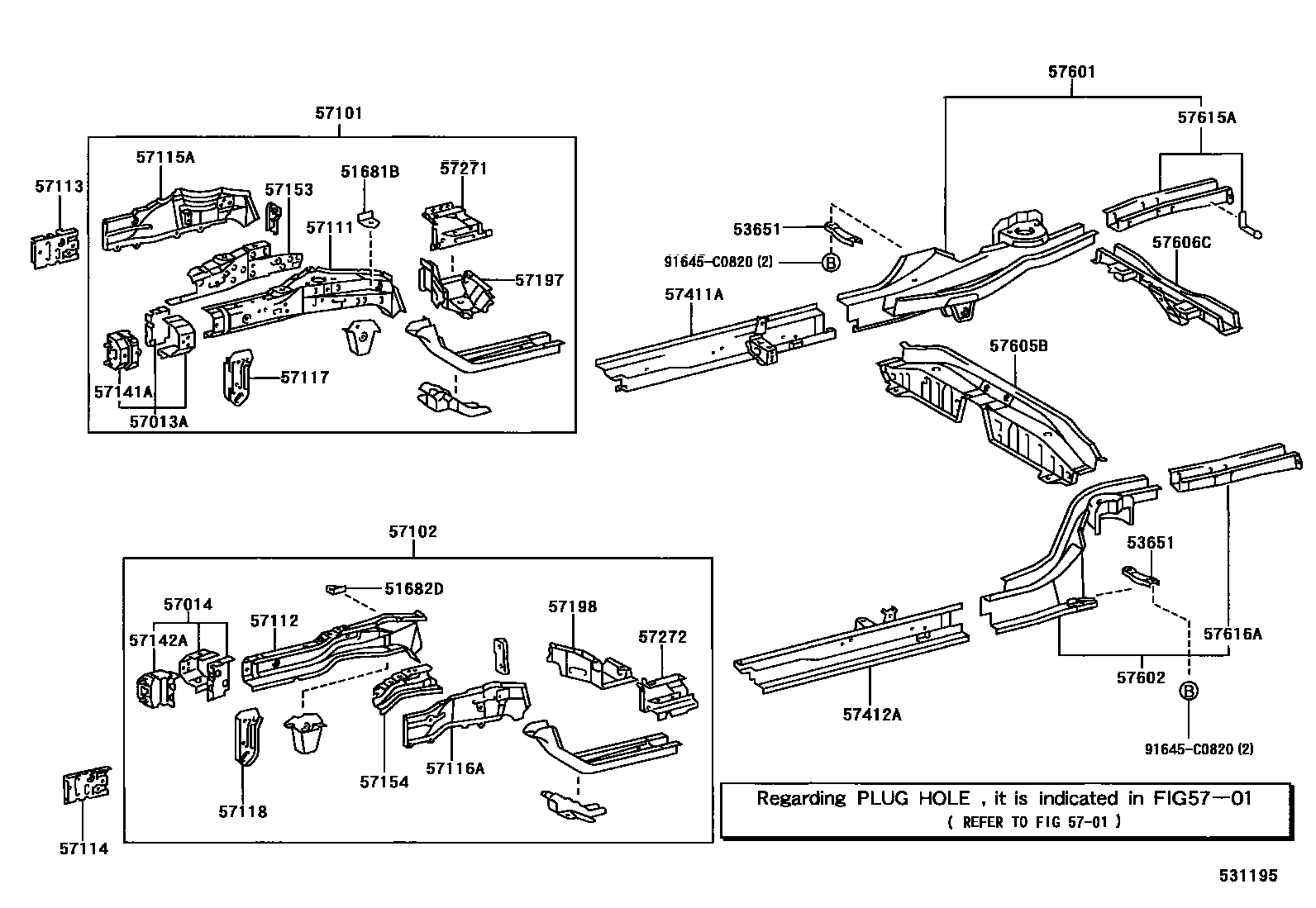 Toyota COROLLA Floor stringers EPC diagram — 531195