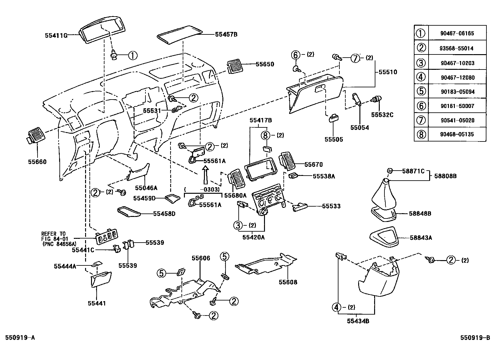 Toyota COROLLA 仪表板和手套箱 EPC diagram — 550919B
