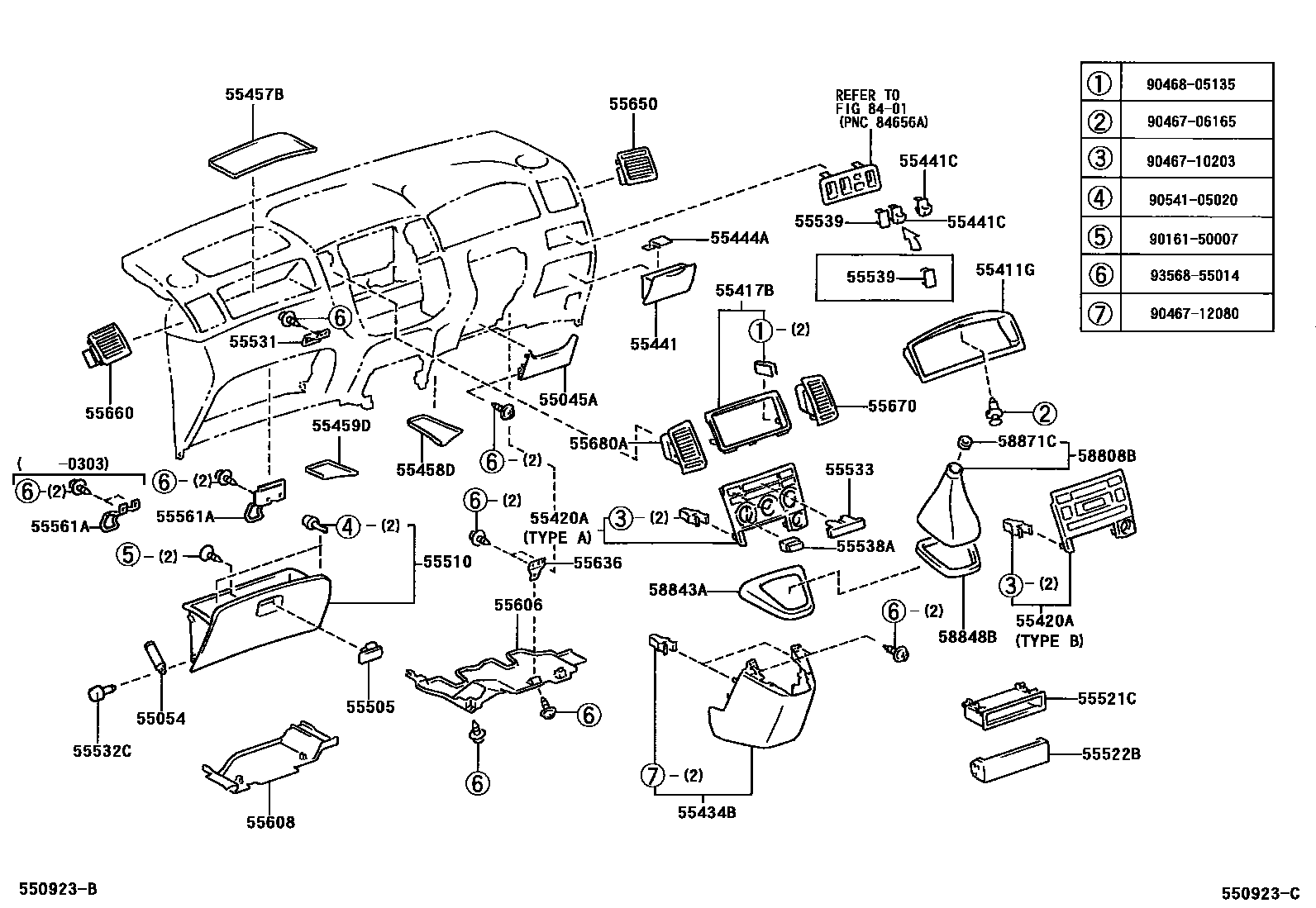 Toyota COROLLA 仪表板和手套箱 EPC diagram — 550923C