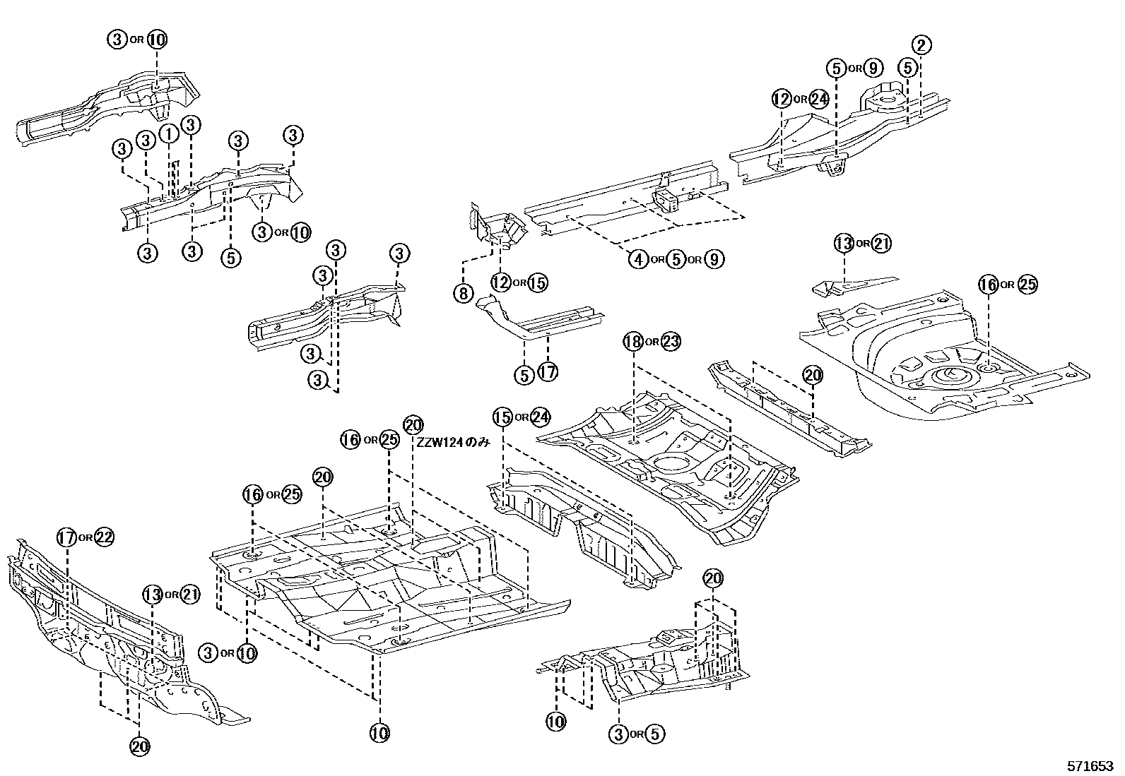 Toyota COROLLA hole plug EPC diagram — 571653