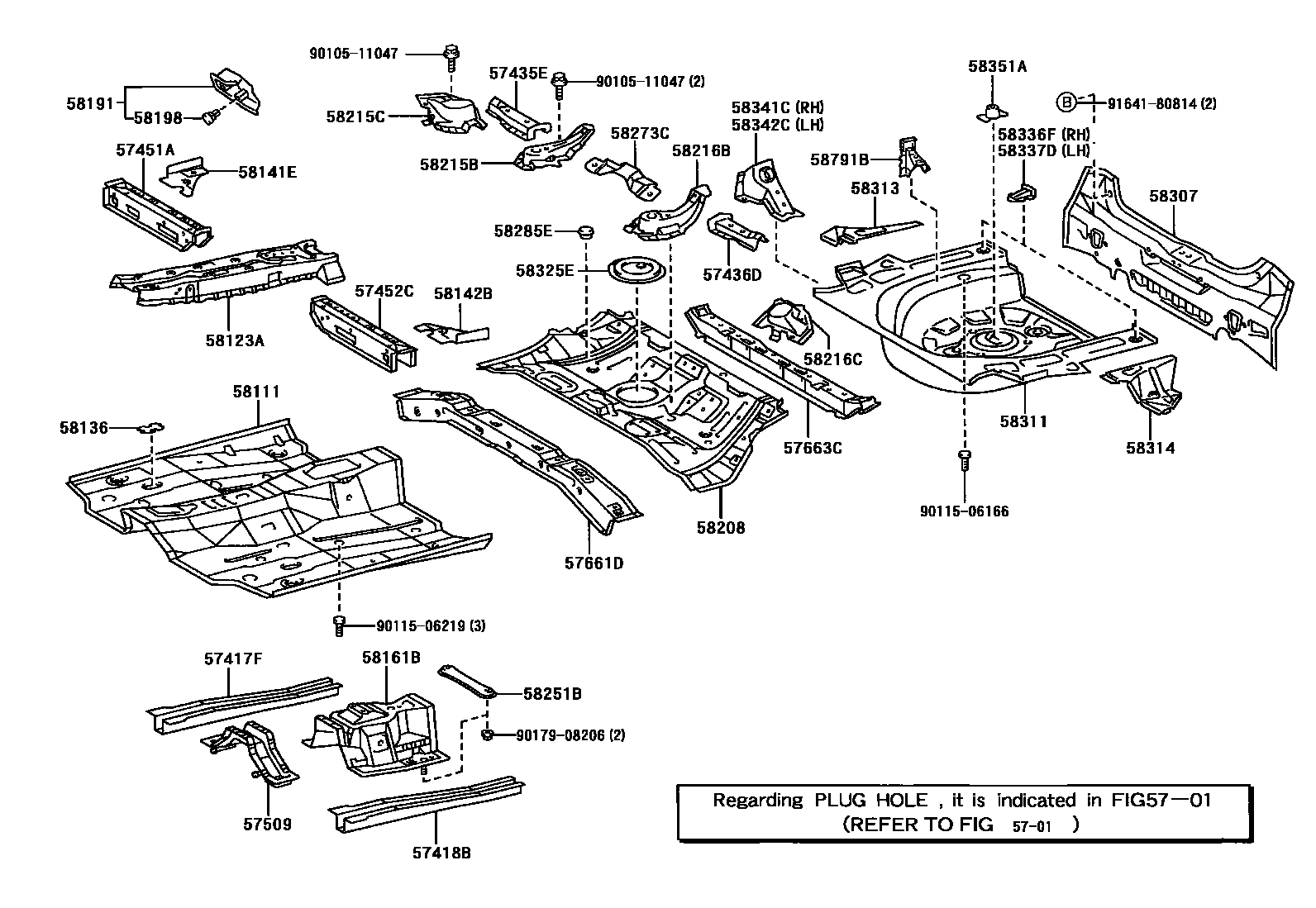 Toyota COROLLA 浅盘形地板和车身下背板 EPC diagram — 581492C