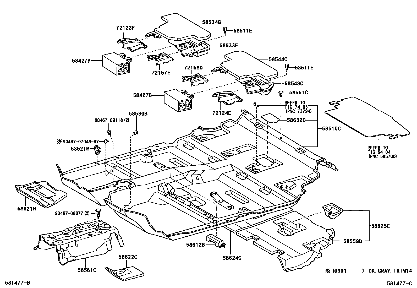 Toyota COROLLA 地板垫和地毯 EPC diagram — 581477C