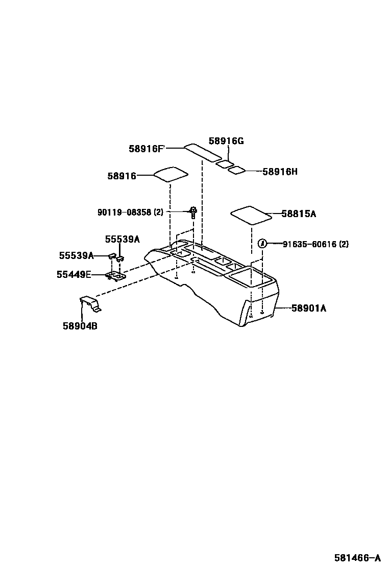 Toyota COROLLA 中央扶手箱和支架 EPC diagram — 581466A