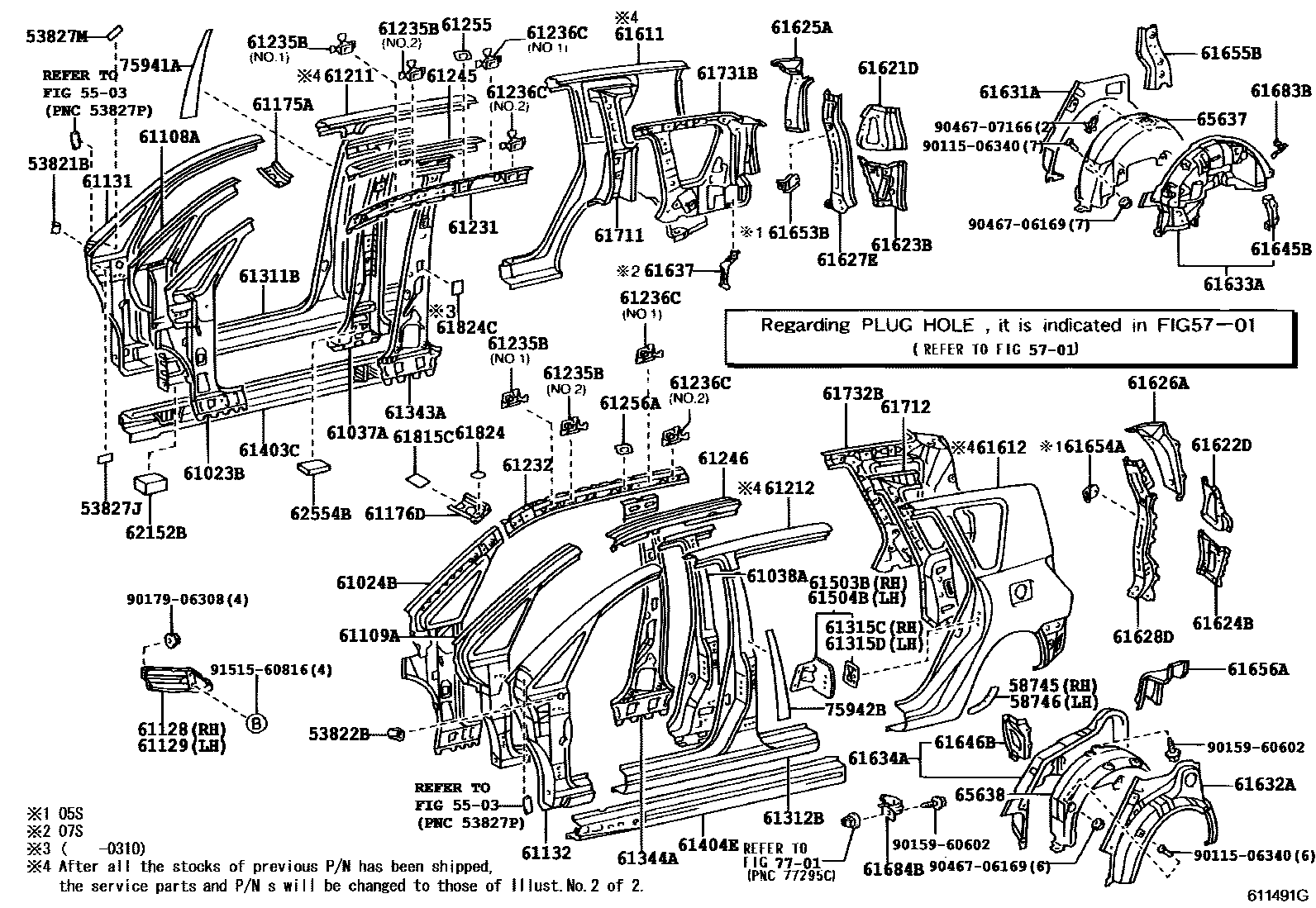 Toyota COROLLA 侧梁 EPC diagram — 611491G