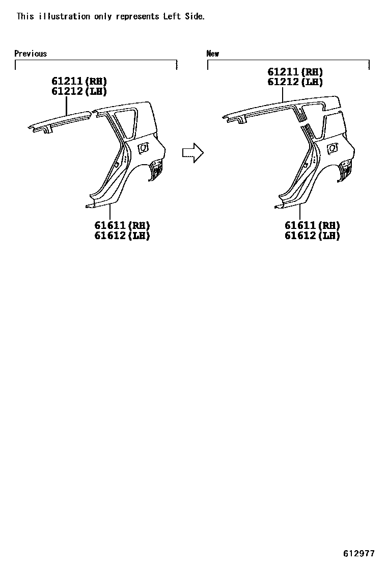 Toyota COROLLA 侧梁 EPC diagram — 612977