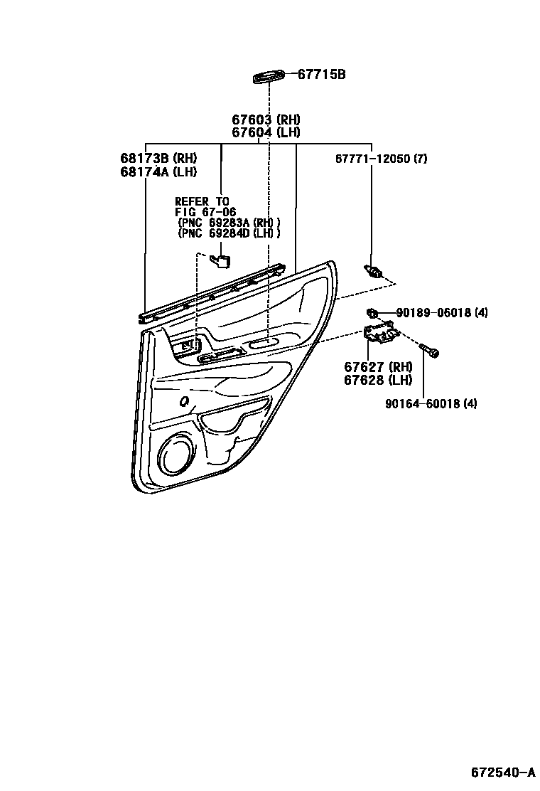 Toyota COROLLA 后门板和后门玻璃 EPC diagram — 672540A