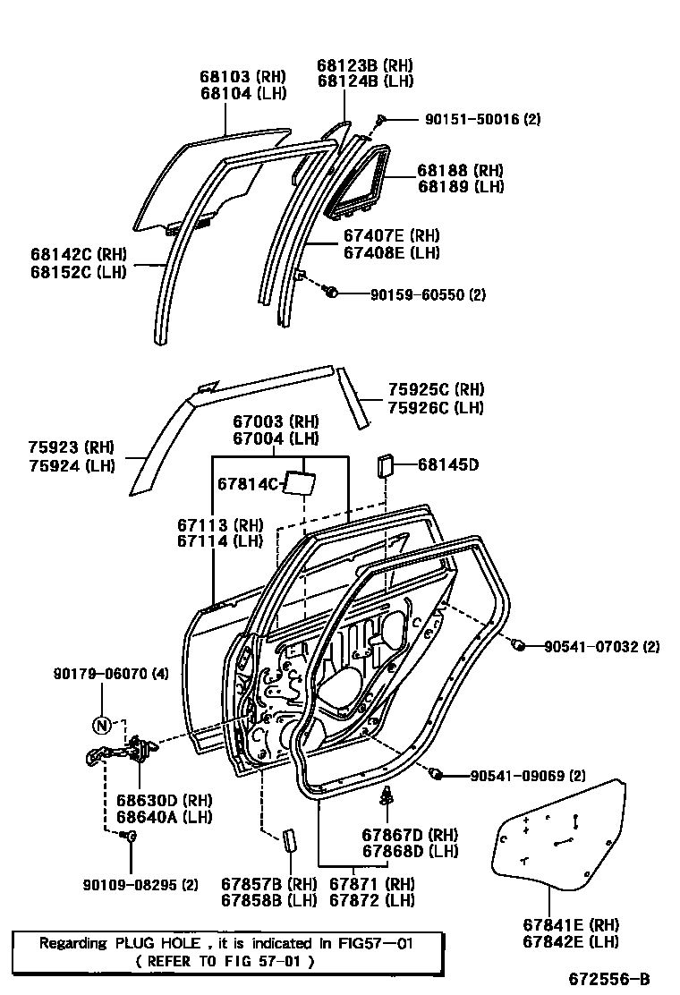Toyota COROLLA 后门板和后门玻璃 EPC diagram — 672556B