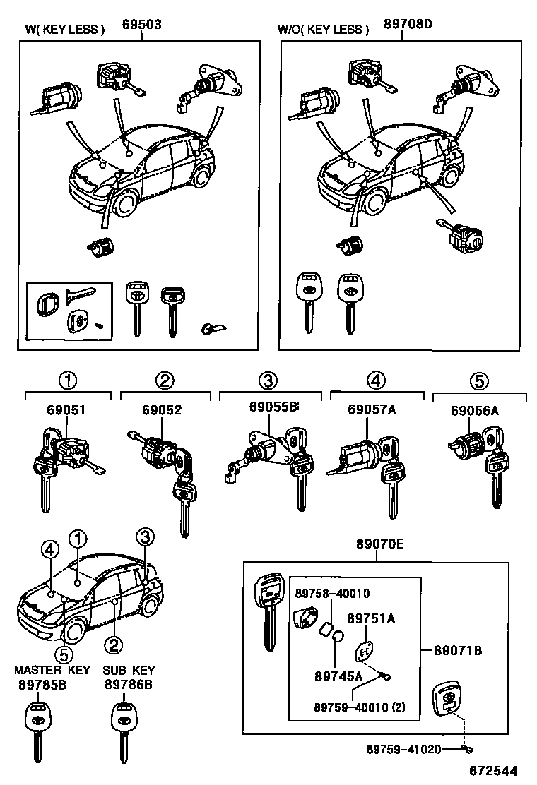 Toyota COROLLA 锁芯组件 EPC diagram — 672544