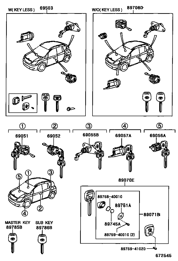 Toyota COROLLA 锁芯组件 EPC diagram — 672545