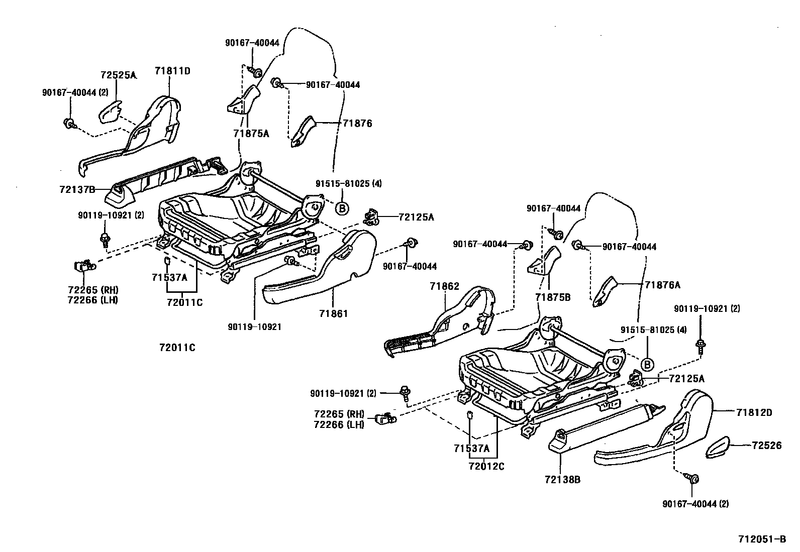 Toyota COROLLA 前排座椅和座椅滑轨 EPC diagram — 712051B