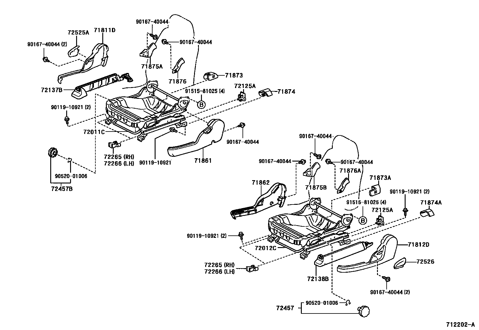 Toyota COROLLA 前排座椅和座椅滑轨 EPC diagram — 712202A