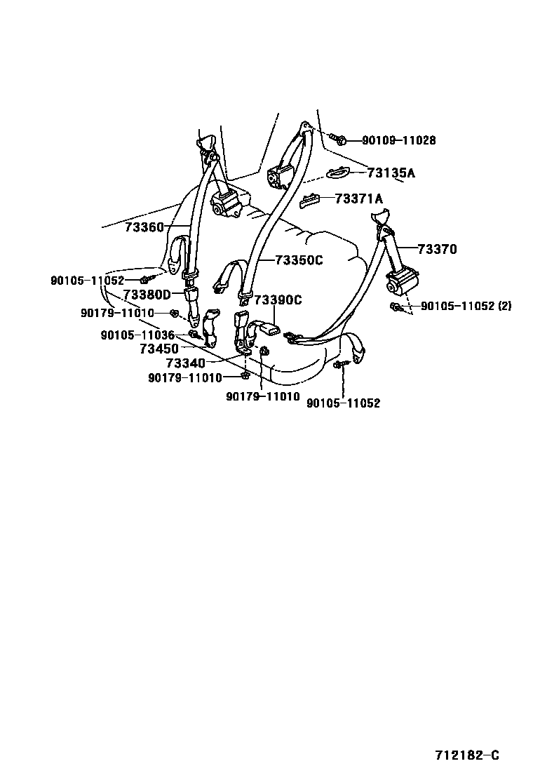 Toyota COROLLA 安全带和儿童保护座椅 EPC diagram — 712182C