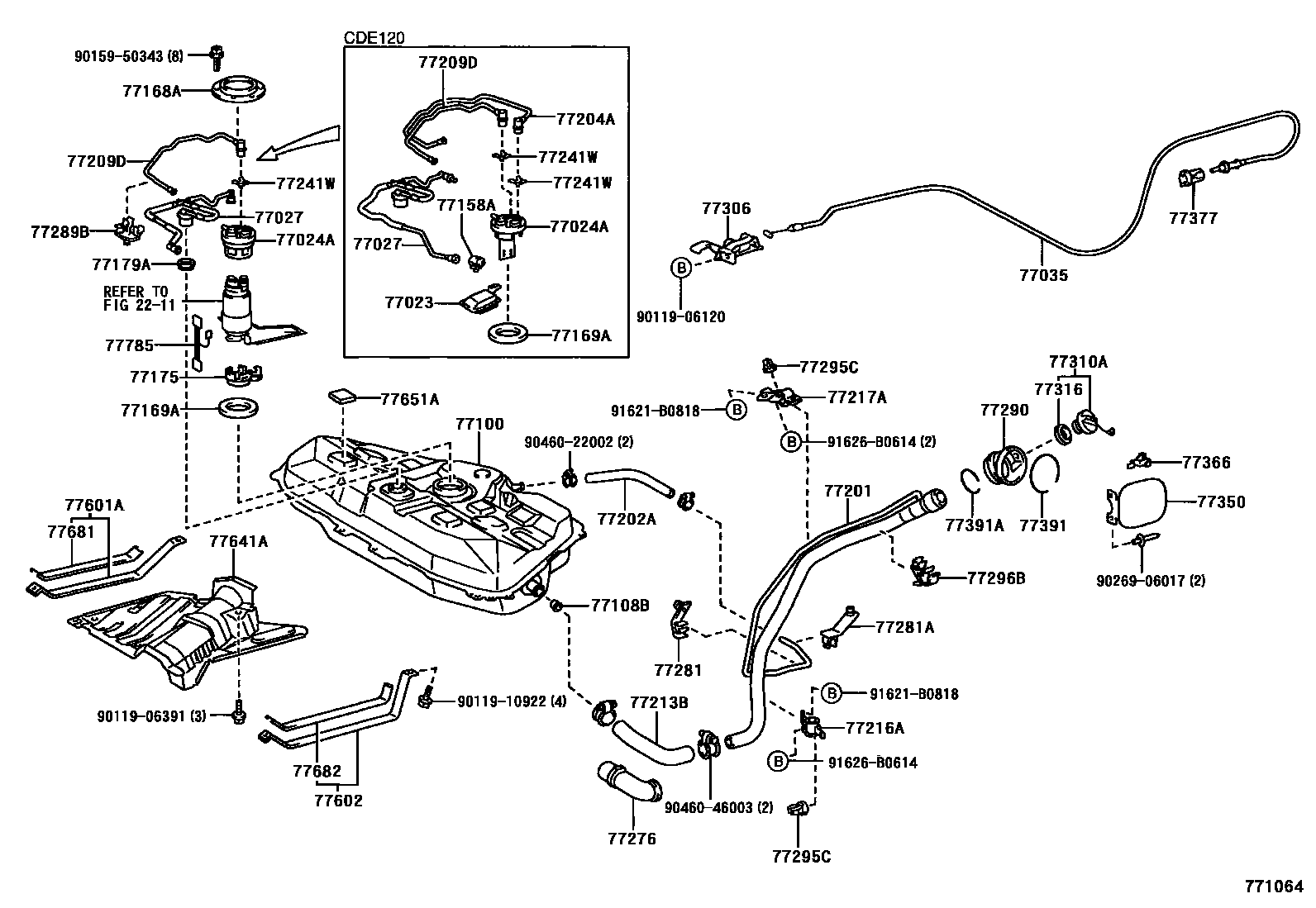 Toyota COROLLA 燃油箱和燃油管 EPC diagram — 771064